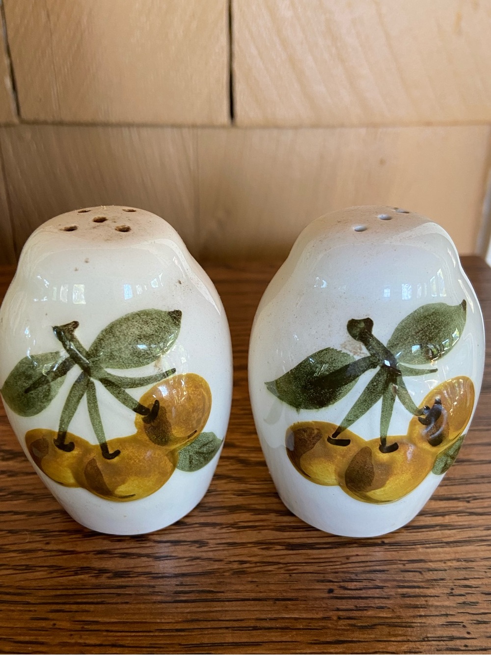 Stangl Sculpted Fruit Salt and Pepper Shakers